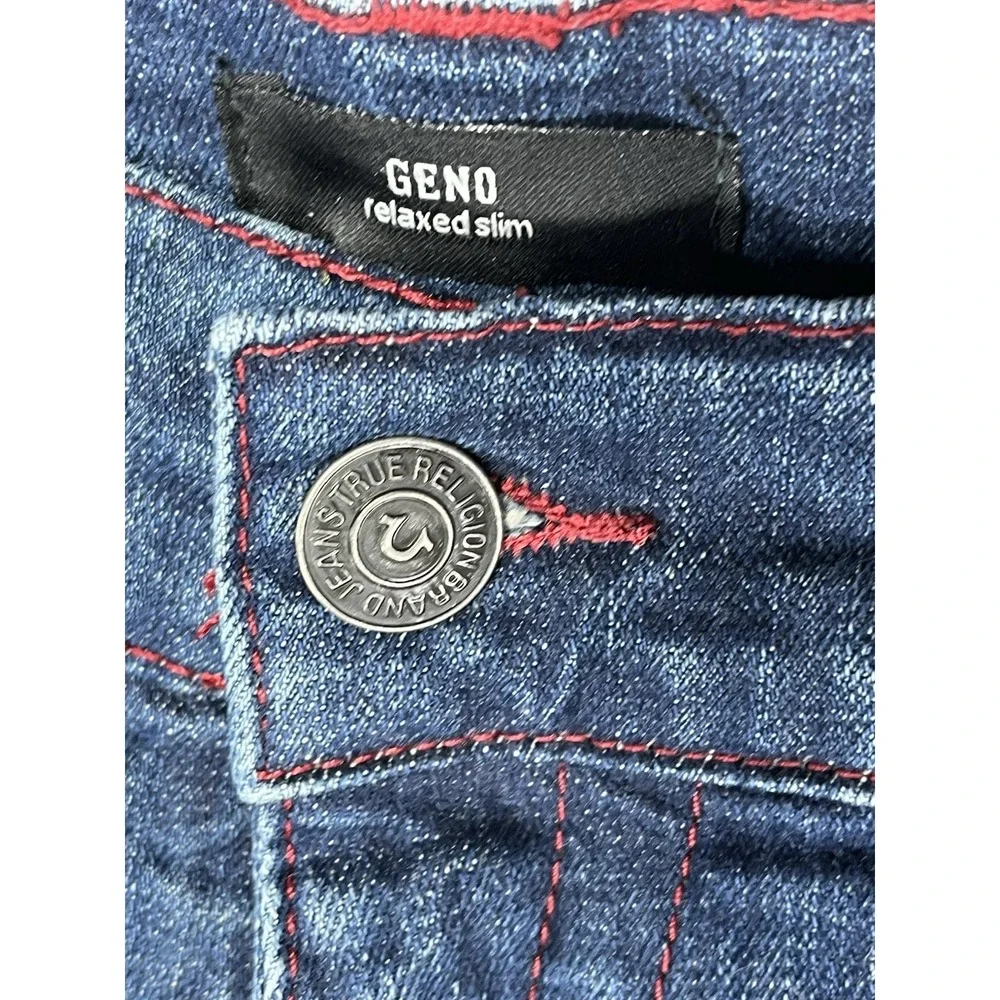 True Religion NWT Geno Relaxed Slim Jeans Men's 38 Distressed‎ Medium Wash Flap